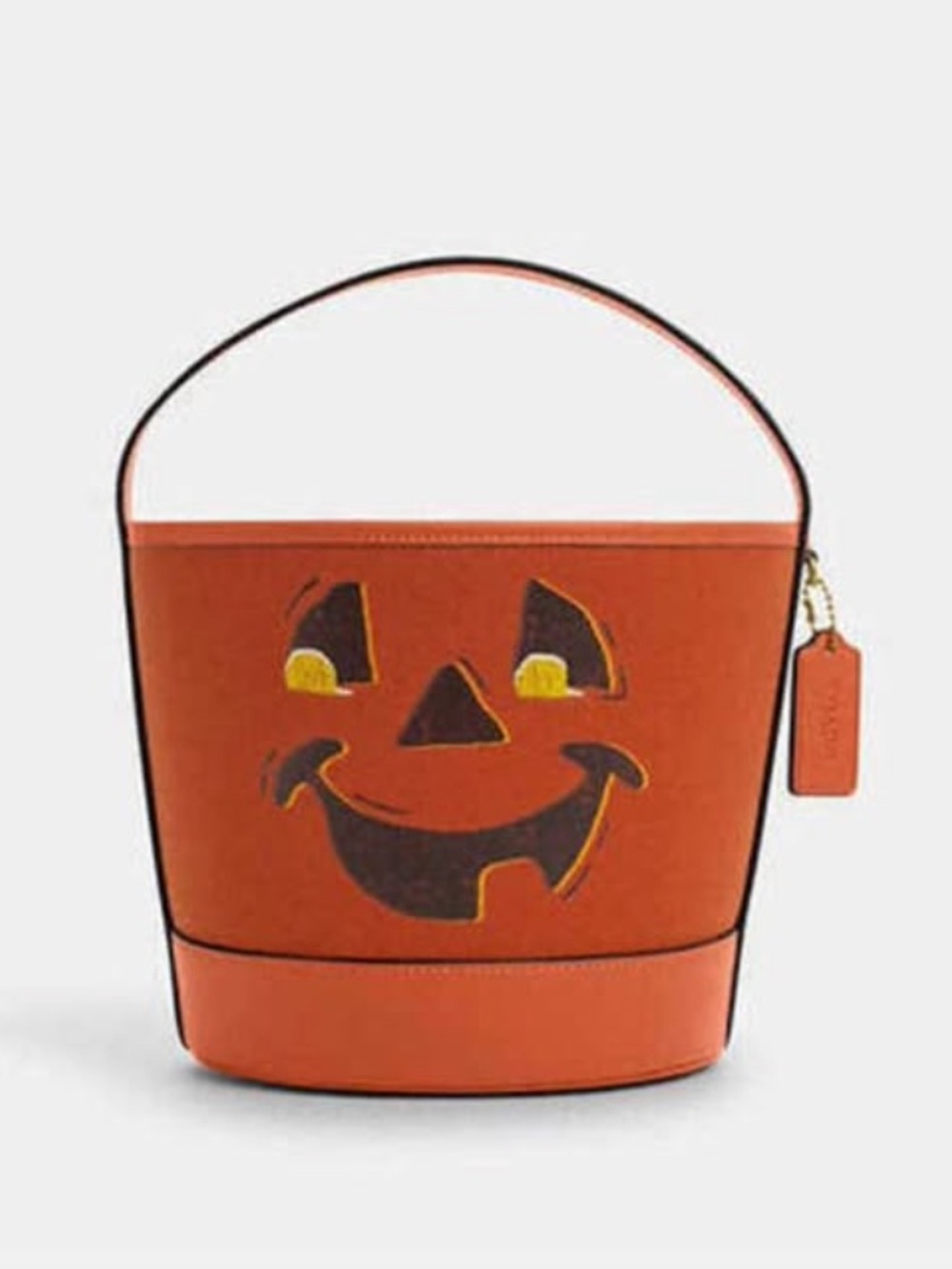 Coach Orange Jack-o'-Lantern Leather Bucket Tote 2025